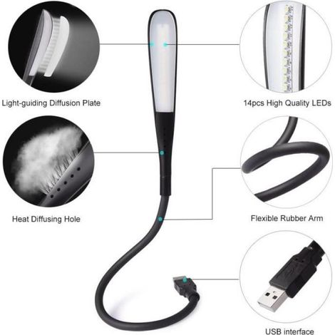 1 Lampe lecture, 3 niveaux luminosité, interrupteur tactile, silicone ABS, bureau ordinateur (1/4)