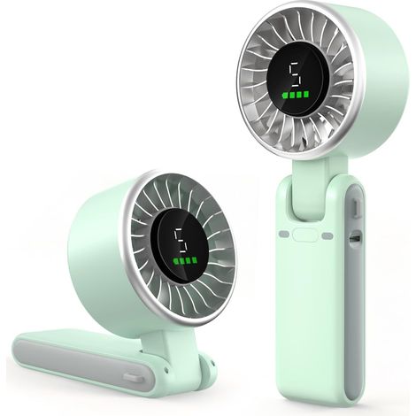 Ventilatore portatile a mano – 5 velocità – Alimentazione a batteria – Fino a 13 ore di autonomia – Mini – Aria fresca – Ideale per la spiaggia, i viaggi e le attività all'aperto (verde) (1/4)