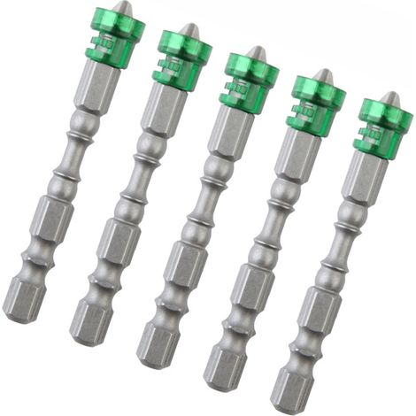 5 embouts de tournevis mono-tête monochromes pour perceuses électriques, bobine magnétique puissante, embouts de tournevis Phillips S2 SKU00132 5 embouts de tournevis mono-tête verts à bobine magnéti (1/4)