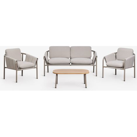 Ensemble de jardin avec canapé 2 places, 2 fauteuils rembourrés et table basse en acier Zunika SKLUM Moka Brown