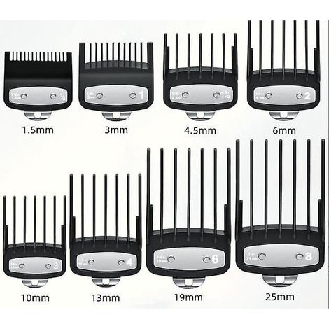 peignes Pour Sabot Wahl Tondeuse Cheveux,clip Mtallique, 8 Longueurs De Coupe Est De 1.5-25 Mm Convient Toutes Les Tondeuses Wahl De Taille Relle (1/5)