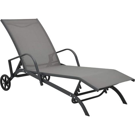 Chaise Longue de Jardin Transat à Roulettes en Acier et Textilène Gris 200 x 58 x 32 cm - PANGIVO (1/5)