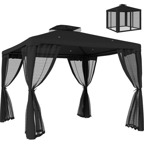 Outsunny 3 x 3 m Metal Gazebo Garden Outdoor 2-Tier Roof Marquee Party Black (1/5)