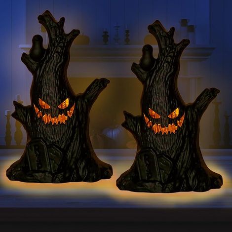 2 Pièces Lanterne Halloween LED, Lumières d'arbre Fntôme d'Halloween, Lanternes LED avec Batterie, Décoration de Table pour l'intérieur et Extérieur, Accessoires de Décoration d'Halloween (1/5)