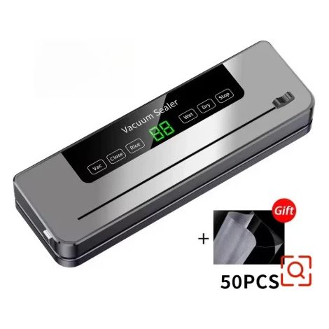 (Comprend 50 sacs) Machine à emballer sous vide électrique avec coupe-sacs intégré, adaptée au scellage des aliments secs et humides, machine d'emballage sous vide. (1/5)
