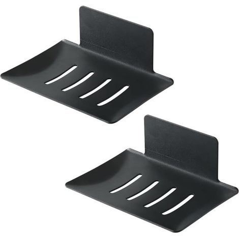 Porte-Savon,2 PCS Porte-Savon adhésif à Fixation Murale en Acier Inoxydable Porte Eponge Plateau de Rangement Durable pour Salle de Bain et Cuisine sans Perçage Noir
