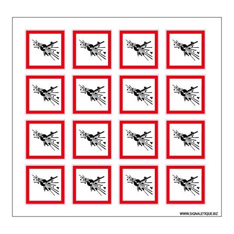 Planche de Pictogrammes MATIERES EXPLOSIVES (SGH01PL) - Planche de 4 adhésifs - 75 x 75 mm