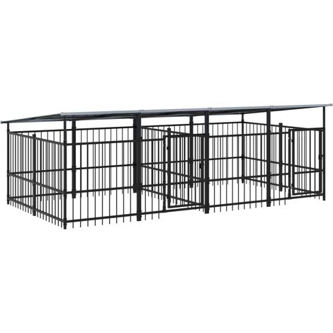 Caseta/jaula/recinto exterior con techo para perros de acero 7,51 m² negra 020041768 (1/5)