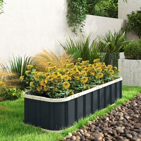 Jardinière surélevée en acier galvanisé, lit de jardin avec gants et bords pliés, 165 x 52 x 31 cm, gris foncé (1/5)