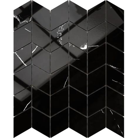 Ilcom Steinzeugmosaik auf Netz für Bad und Küche 25.2cm x 29cm - Black veins chevron (1/3)