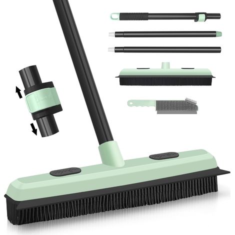 Balai en caoutchouc amélioré, démêlant pour poils d'animaux avec racloir, dépoussiéreur, petites détails, brosse à peluches pour éliminer les fibres des tapis, moquettes, carrelages, parquets (1/5)