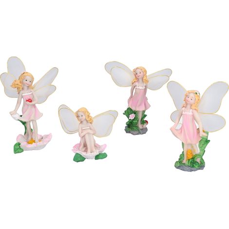 Set di 4 statuette di fiori fatati – in resina – statuette di casette da giardino – paesaggio in miniatura