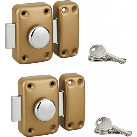Serrurerie De Picardie – Lot de verrous à bouton 3010 – Cylindre Ø23x45mm en bronze – 3 clés crantées – Verrou de sûreté adaptable sur tout type d'ouverture (1/2)