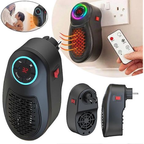 Chauffage d'appoint mural silencieux et portable avec éclairage d'ambiance LED 7 couleurs - Idéal pour la chambre, le bureau, le salon et la chambre d'enfant (prise américaine). (1/2)