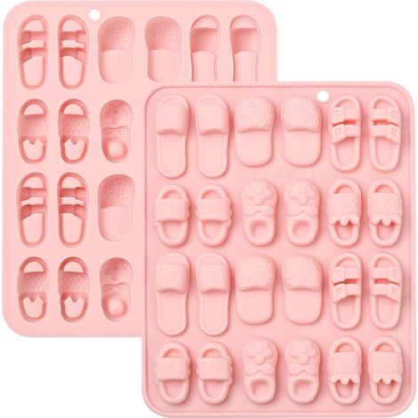 2Pcs Beach Shoes Silicone Moulds Summer Flip-Flops Slipper Fondant Moulds for Baking Candle Resin DIY Soaps Crafts Decorations