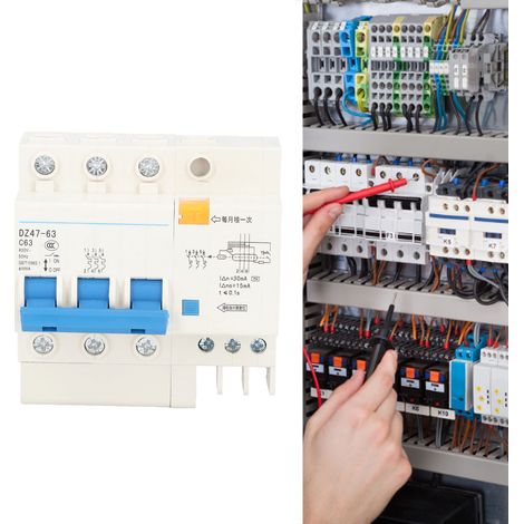 Disjoncteur différentiel miniature DZ47-63 C63 3P+N 63A, 30 mA, 400 V, respectueux de l'environnement. Structure technique. (1/5)