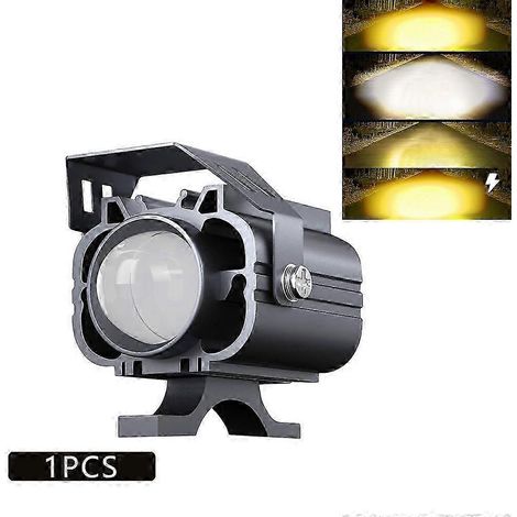 Phares auxiliaires à LED pour moto, feux antibrouillard, projecteurs additionnels avant, 4 modes, 12 V-85 V, bicolore blanc/ambre (1/5)