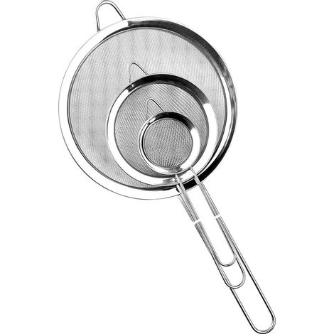 3 Pièces Passoire Inox 20.5/29.5/38.5 cm, Tamis de Cuisine avec Poignée, Maille Fine Métallique, Filtre pour Égoutter Poudre, Pâtisserie, Nouilles, Riz, Pâtes, Légumes, Quinoa et Blanc d'Œuf (1/5)
