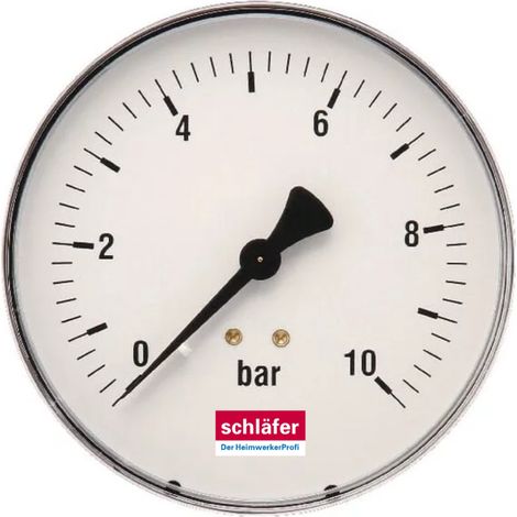 Schläfer 0930169  Manometro Idraulico Posteriore Attacco assiale 3/8" Scala 0-10 Bar da 63 mm per Impianti Termici Aria Acqua con Indicatore pressione idraulica