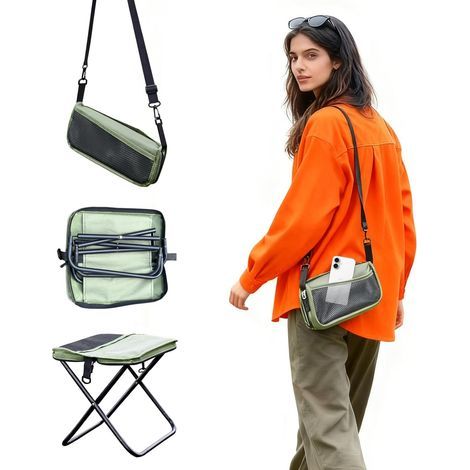 Tabouret Pliant Portable, Tabouret de Camping Pliable Ultra-Léger avec Sangle, Tabouret de Pêche, Déploiement Instantané - Idéal pour Randonnée, Pêche, Croquis, Barbecue et Attente en Extérieur (1/5)