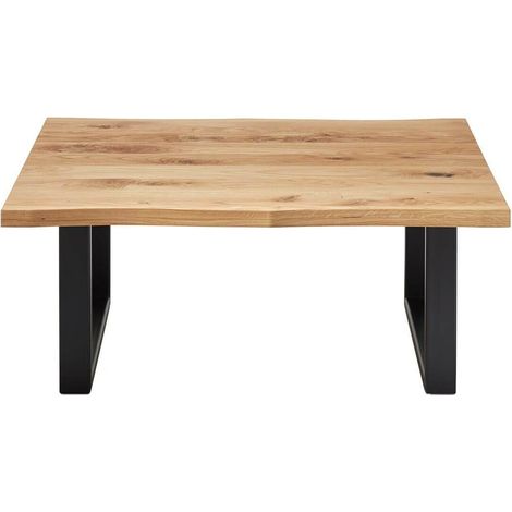 Table basse simple en chêne massif huilé et métal - L.110 x H.45 x P.70 cm -PEGANE-