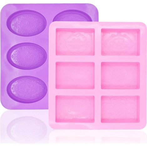 Silikon-Seifenform – 6 ovale und rechteckige Mulden – Für handgemachte Seife, Schokolade, Eiscreme, Gebäck – 2 Stück (1/5)