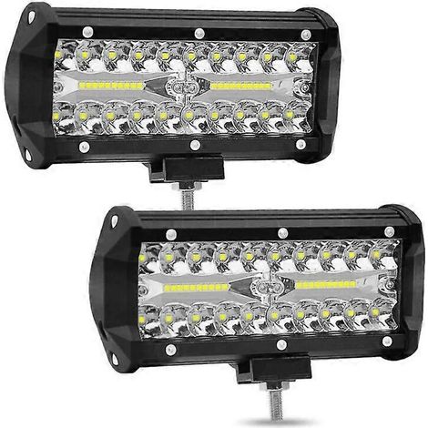 Barre lumineuse LED 120 W 7 pouces pour voiture, quad, VTT, projecteurs longue portée, feux antibrouillard LED combinés pour SUV, camions et véhicules tout-terrain (2 pièces, 120 W). (1/5)