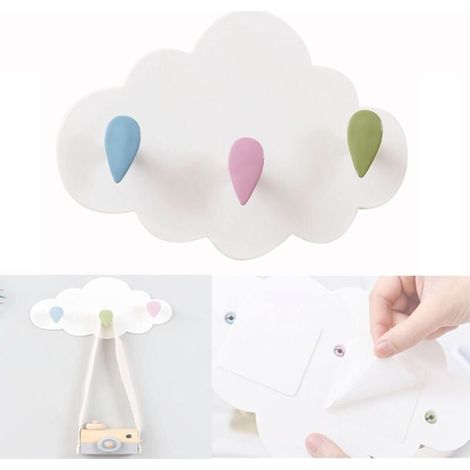 Patère pour Porte-Manteau Enfant Nuage Installation sans Perçage Crochet Mural de Portemanteau mural pour enfant avec 3 crochets pour Cuisine Salle de Bain (1/4)