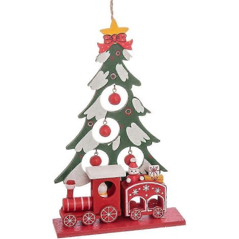 Boule de Noël multicolore en bois MDF, motif sapin de Noël, 20 x 12 x 4 cm
