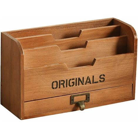 royaluxe -Organisat De Rangement De Bureau Avec Tiroir Boite De Rangement De Bureau A Plusis Niveaux Support De Courrier En Bois De Bureau Accessoires De Bureau (1/5)