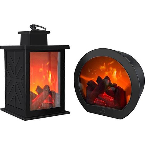 Lanterne décorative de cheminée avec veilleuse pour fêtes, Noël et autres occasions, effet flamme de bûches LED, lot de 2 (1/5)