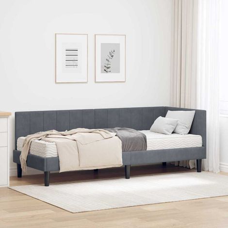Eckbettgestell mit Matratze mit Kopfteil 2 pcs Grau Samt