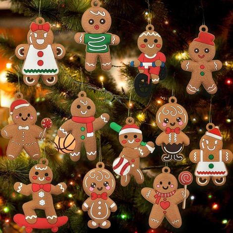 Lot de 12 décorations de Noël en plastique en forme de bonhomme en pain d'épice - Décorations de Noël de 3 pouces (1/4)
