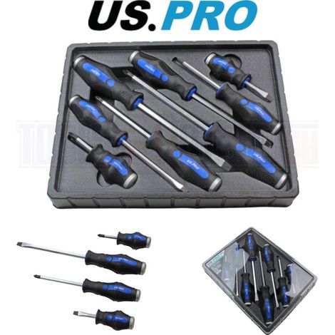 US PRO Screwdriver Set 8pc Go through Hammer PoziFlat Head Screwdrivers 1619 (1/4)