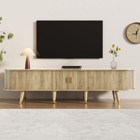 Meuble TV bas-Design contemporain-Portes coulissantes en verre-Support amovible-Dimensions 175x38x45cm (1/5)
