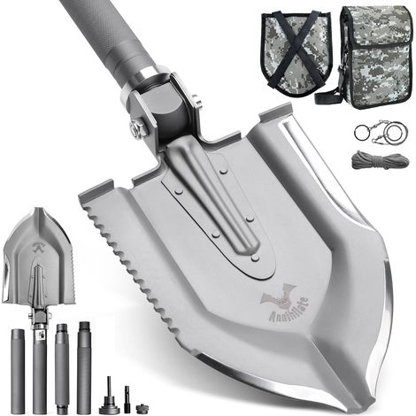 Pelle Pliante, Pelle Multifonctionnelle de Camping en Acier au Carbone, Pelle Pliante Portable 18 en 1 avec 3 Angles Réglables pour Camping, Randonnée, Jardin, Extérieur (1/5)