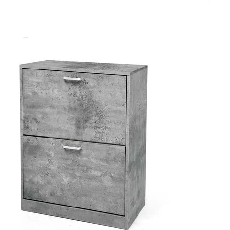 Schuhschrank Atena 60x24x81 cm in Betonoptik mit zwei Klappen und Innenfächern