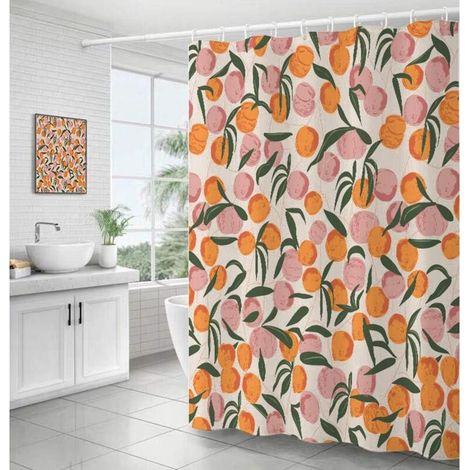 Waterproof Polyester Fabric Shower Curtain with Hooks 180 x 180 cm Machine Washable Modern Peach
