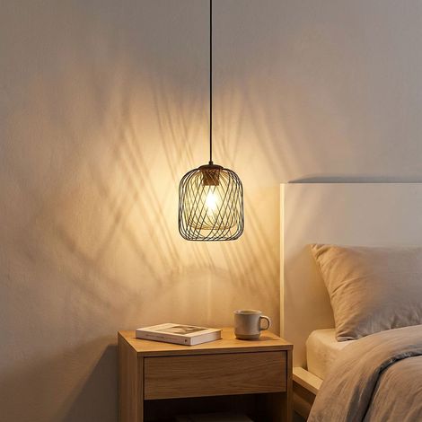 Suspension LED pour salle à manger, aspect grillagé, noir, H 150 cm (1/5)