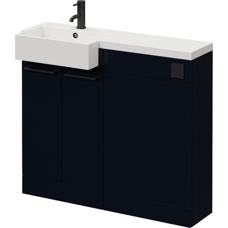 Napoli 250 Deep Blue 1000mm 2 Door Vanity Unit Toilet Suite with Left Hand Square Rico Semi Recessed Basin - 1000mm - Matt Black 160mm HandleWithout Kingston Toilet Pan