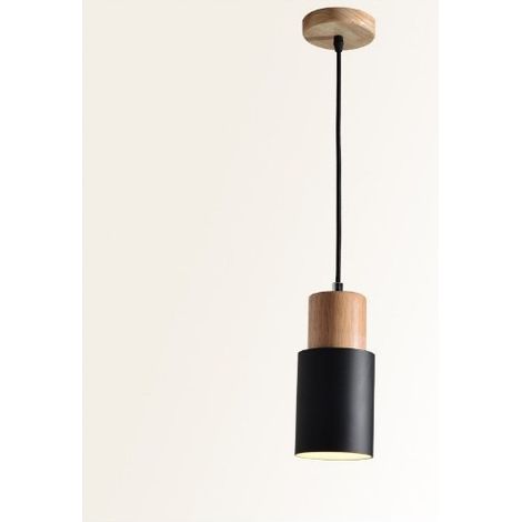 Suspension luminaire vintage en bois, lustre plafonnier industriel E27 réglable, idéal cuisine, séjour, chambre, restaurant, ampoule exclue