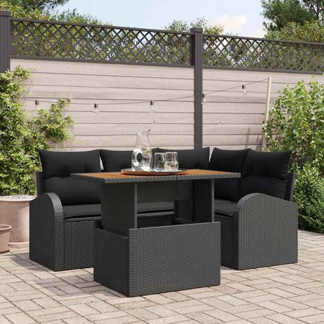 Conjunto de sofá de jardín 5 pcs Negro Poliratán (1/5)