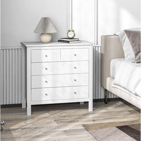 Aparador con 5 cajones de madera MDF y tablero de partículas blanco 79x39,5x80,5 cm (1/4)
