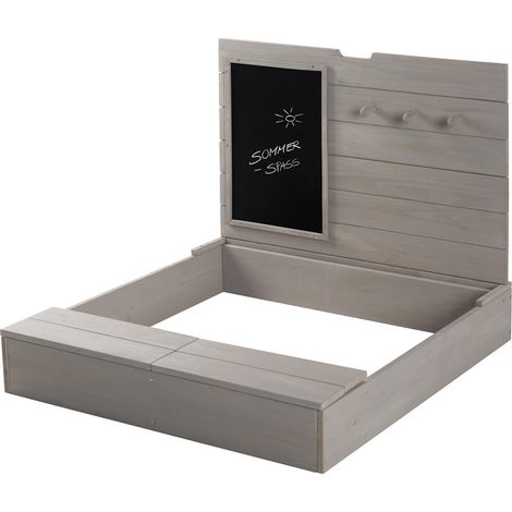 roba Sabbiera per Bambini con Coperchio – 65.5x85x80 cm - Richiudibile con una Tavola e 3 Ganci - Trasformabile in Lavagna - per Esterno, Giardino, Balcone, Terrazzo - Legno Massello - Grigio (1/5)