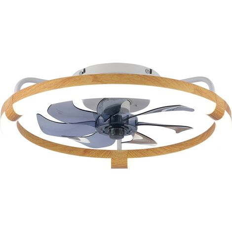 Plafonnier ventilateur 50 cm avec lumière LED, extra plat, télécommande, 6 vitesses, éclairage dimmable pour chambre et salonAspect bois (1/5)
