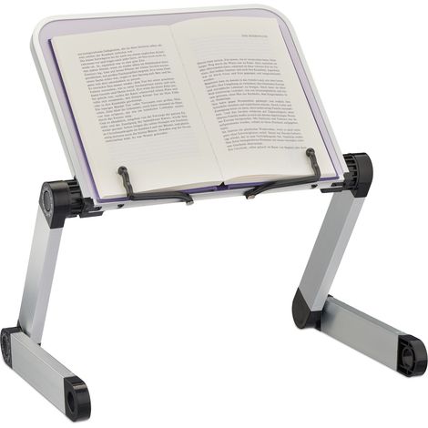 Relaxdays Reading Stand, Bamboo, Height-Adjustable, Book & Tablet Shelf, Kitchen, Reading, 45 x 39 x 27 cm, White/Silver (1/5)
