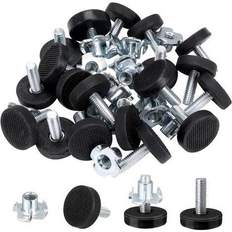 Patas ajustables para muebles，juego de 16 piezas，rosca M6，altura ajustable，niveladores resistentes para muebles，tornillo con tuerca en T