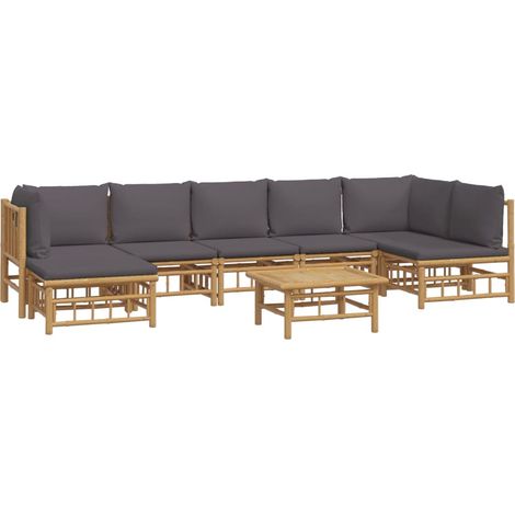 Salon de jardin 8 pcs avec coussins gris foncé bambou vidaXL (1/5)