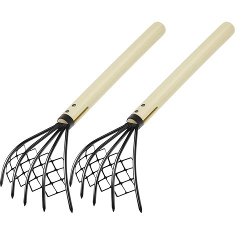 Râteau à Coquillages 2 Pièces Manche en Bois Et 5 Dents