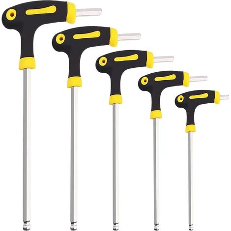 T Wrench Handle, Metric T-Handle Metric Ball End Hex Key Set, Allen Keys Hex Keys Buttons with T Handle (2.5/3/4/5/6mm) (1/5)